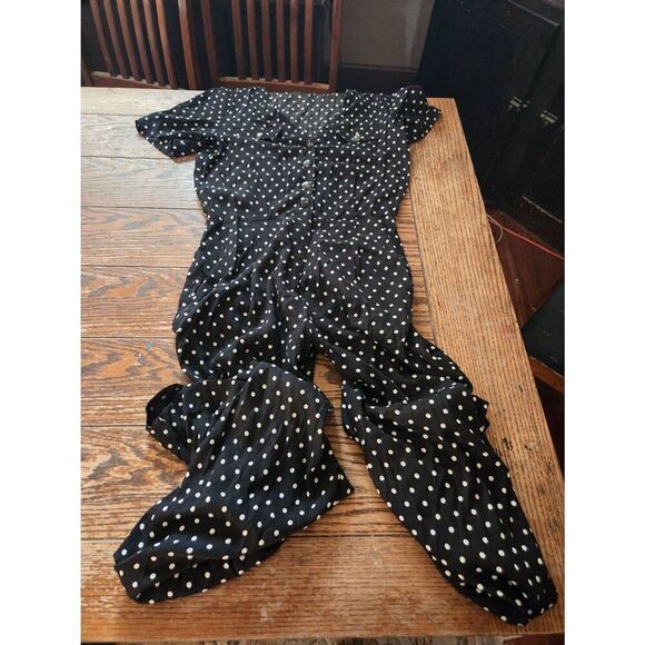 Sezane Rayan jumpsuit black white polka dots short sleeves button size 36 (US 4) - Picture 2 of 5